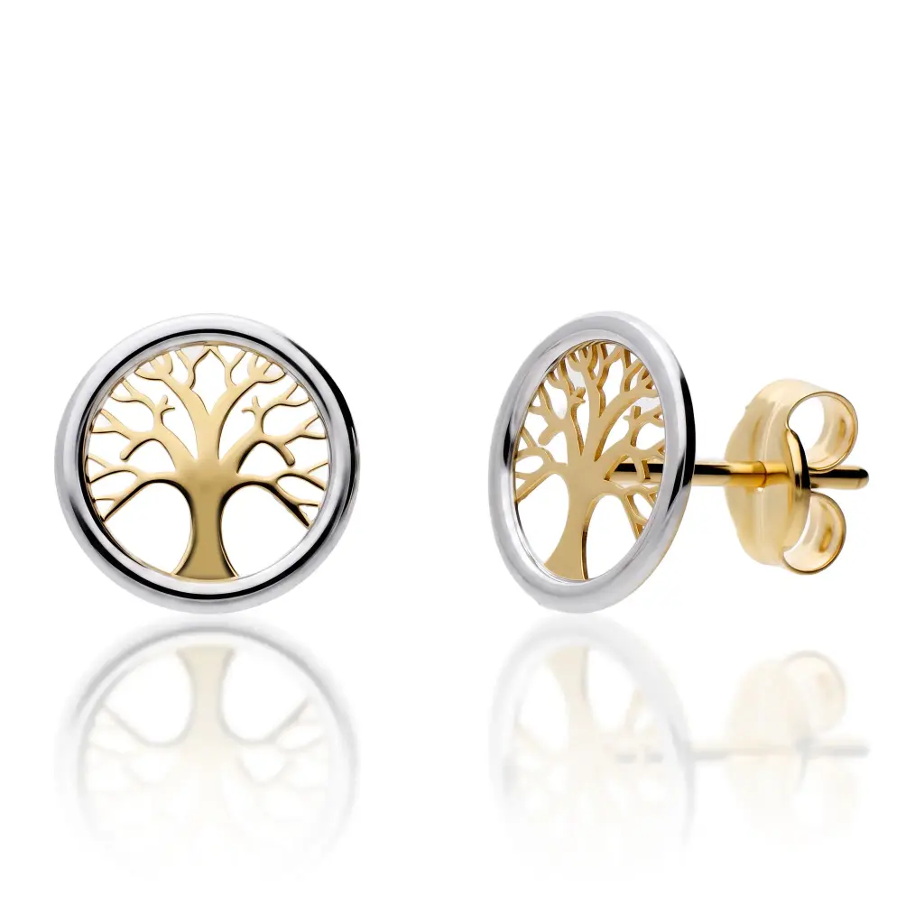 Pendientes Presión Árbol Vida Redondos Bicolor