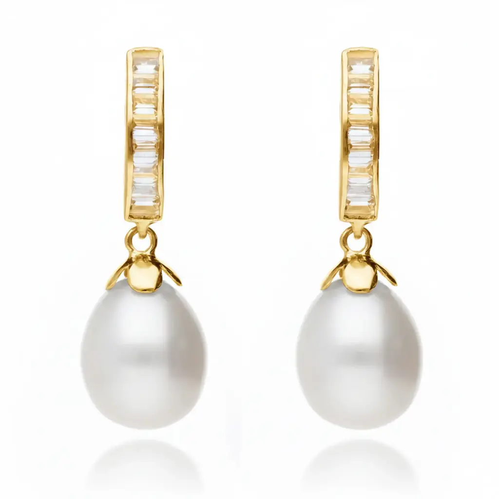Pendientes Presión Perla Largos Oro Amarillo