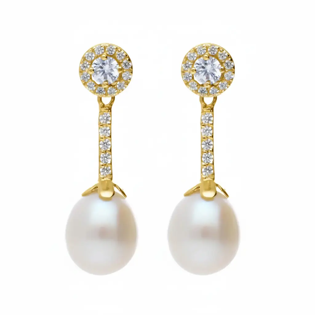 Pendientes Presión Perla Largos Oro Amarillo