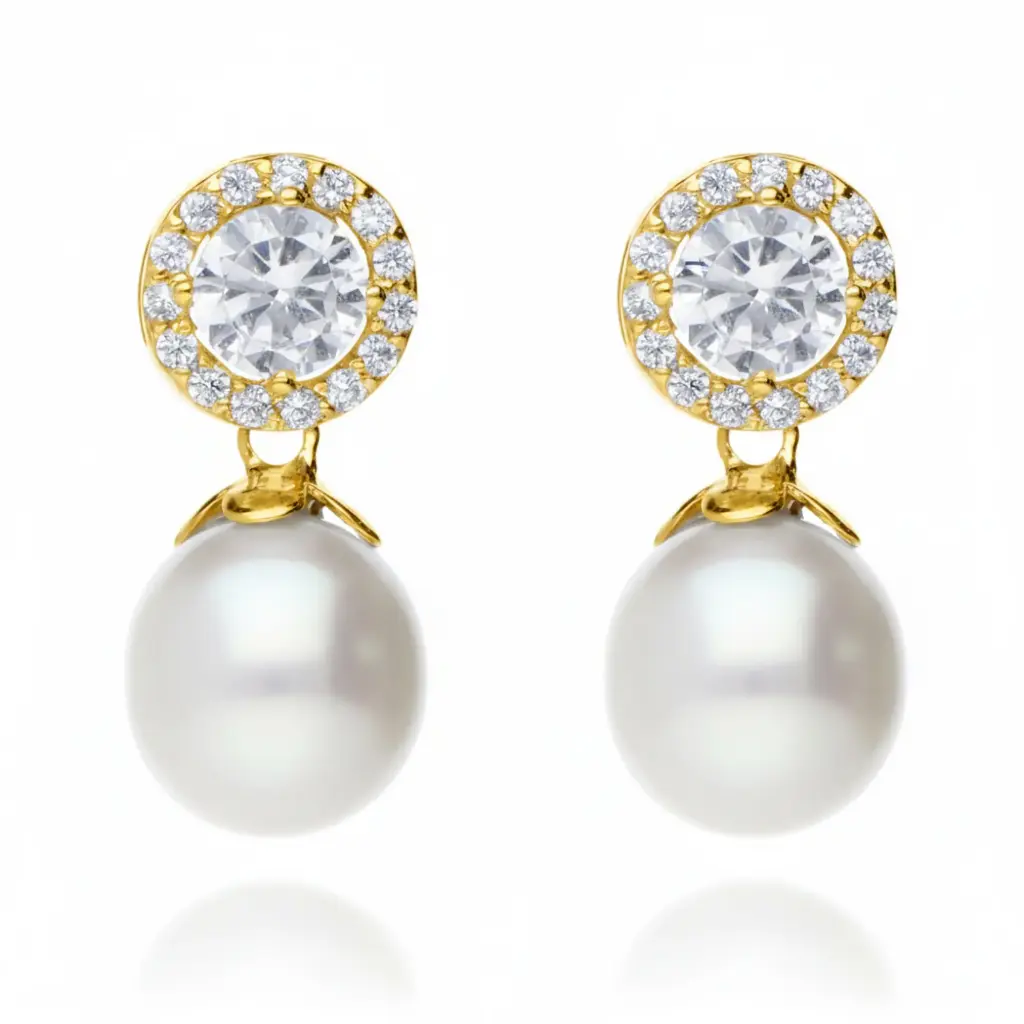 Pendientes Presión Perla Largo Oro Amarillo