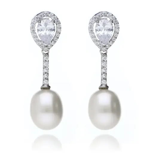 [8303 OBL] Pendientes Presión Perla Oro Blanco