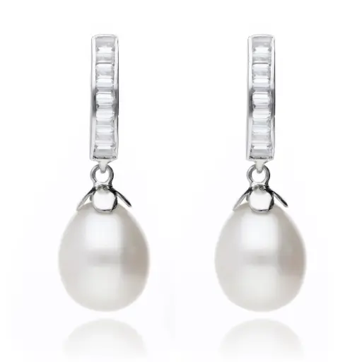 [8407] Pendientes Presión Perla Oro Blanco
