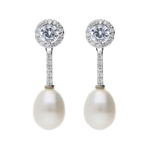 [7743 OBL] Pendientes Presión Perla Oro Blanco