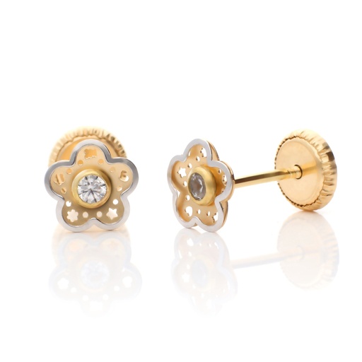 [7390] Pendientes Tuerca Flor Bicolor