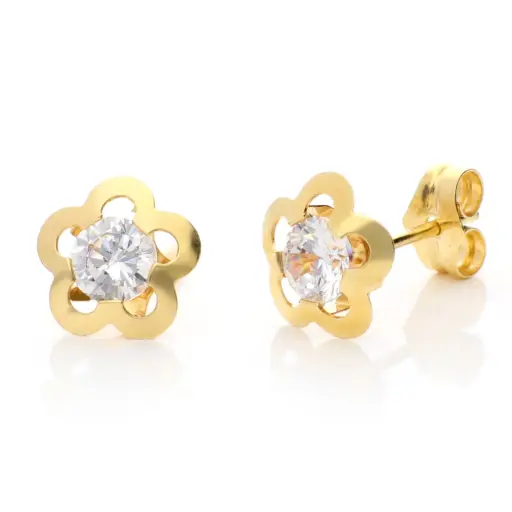 [8402 presión] Pendientes Presión Flor Oro Amarillo