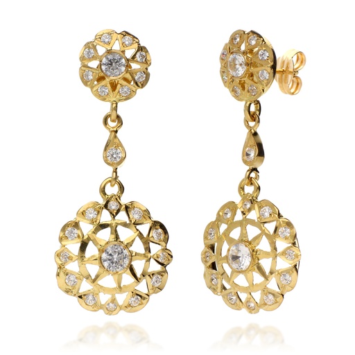 [7905 OA] Pendientes Presión Largos Rosetas Oro Amarillo