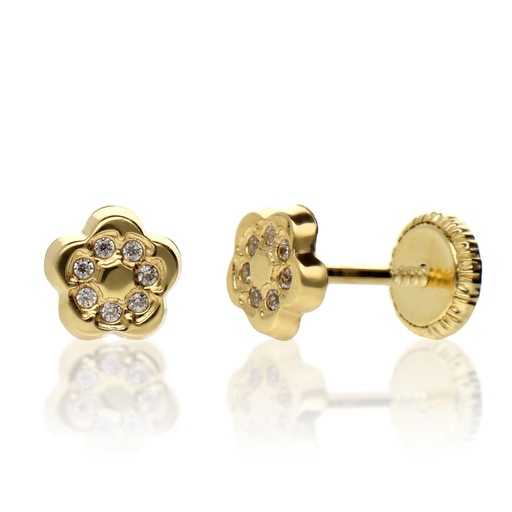 [8484] Pendientes Tuerca Flor Circonitas