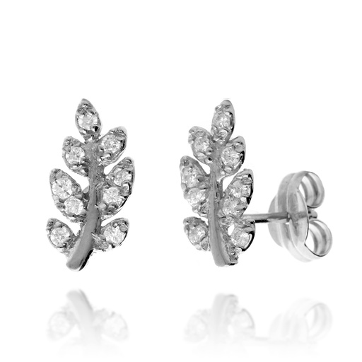 [8457-bl] Pendientes Presión Hoja Piedras Oro Blanco