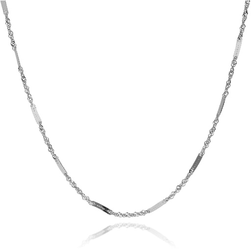 [5656 O.BL] Cadena Maciza Singapur Travesaño Oro Blanco