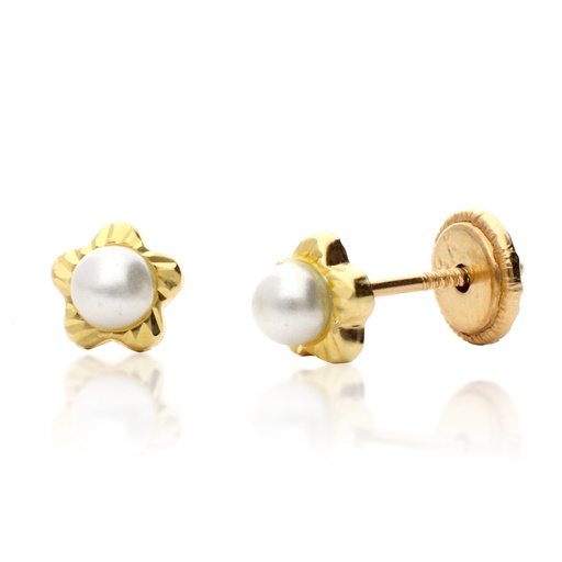 [8371 Perla] Pendientes Tuerca Perla Flor Talla