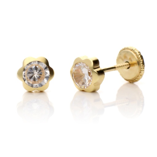 [7014 OA] Pendientes Tuerca Chatón Flor Oro Amarillo