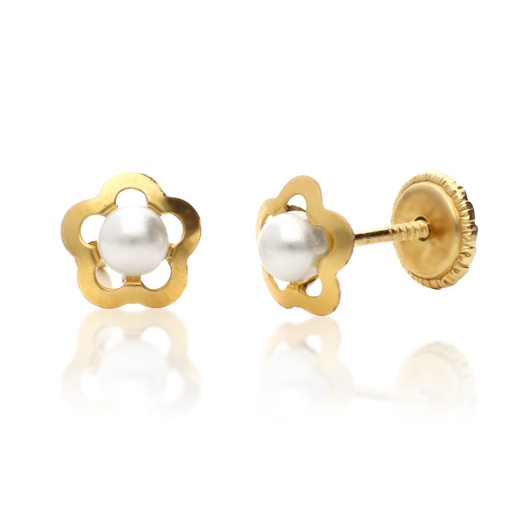 [8373] Pendientes Tuerca Perla Flor Cerco