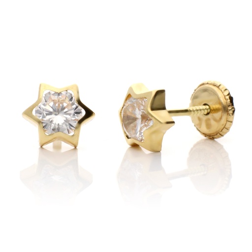 [7478 OA] Pendientes Tuerca Chatón Estrella Oro Amarillo
