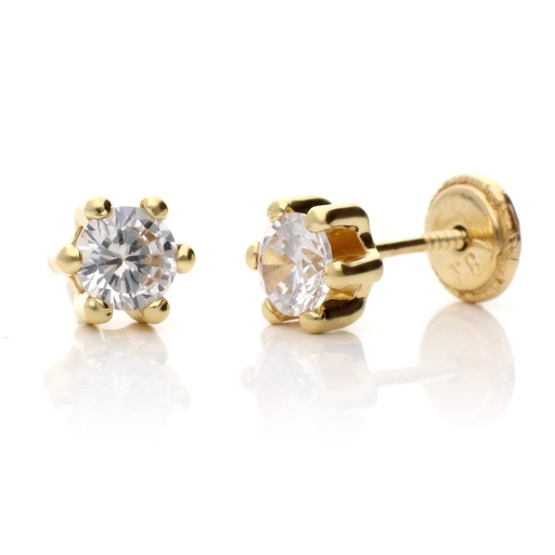 [7442 OA] Pendientes Tuerca Circonita 6 Garras Oro Amarillo