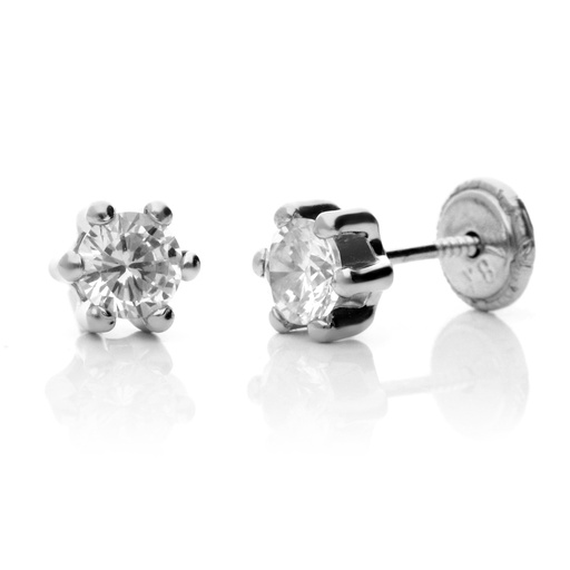 [7442 OBL] Pendientes Tuerca Circonita 6 Garras Oro Blanco