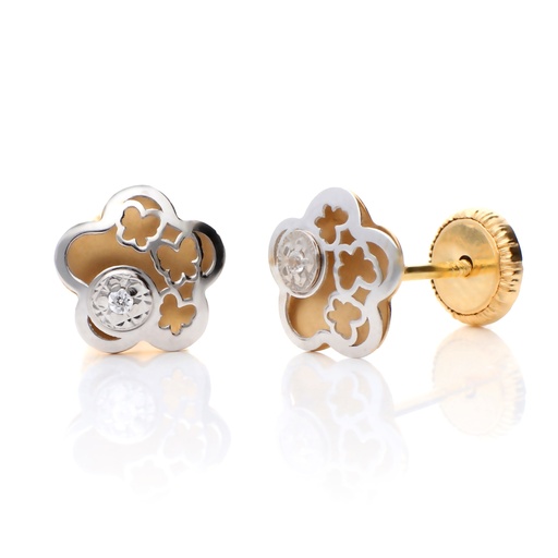 [7077 OA] Pendientes Tuerca Flor Engaste