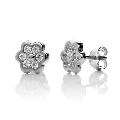 [7056] Pendientes Presión Engaste Flor Oro Blanco