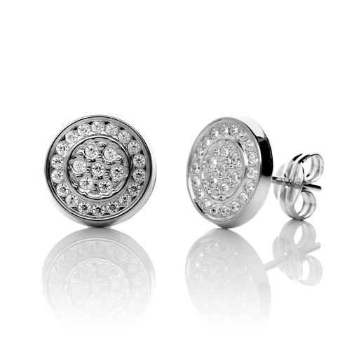 [7419] Pendientes Presión Engaste Redondos Oro Blanco