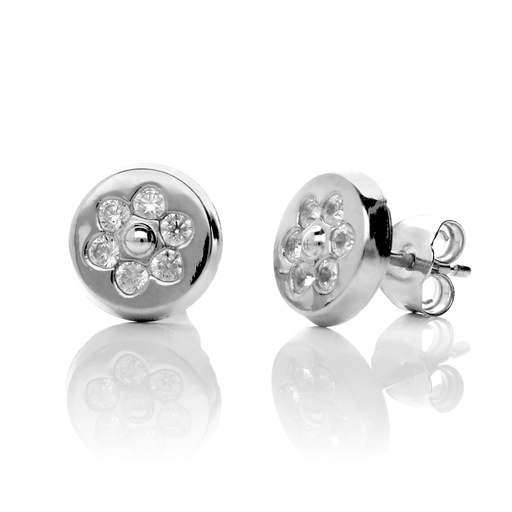 [7034] Pendientes Presión Engaste Flor Oro Blanco