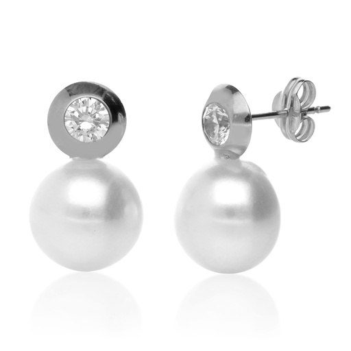 [8361] Pendientes Presión Perla Chatón Oro Blanco
