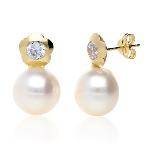 [8361] Pendientes Presión Perla Flor Oro Amarillo