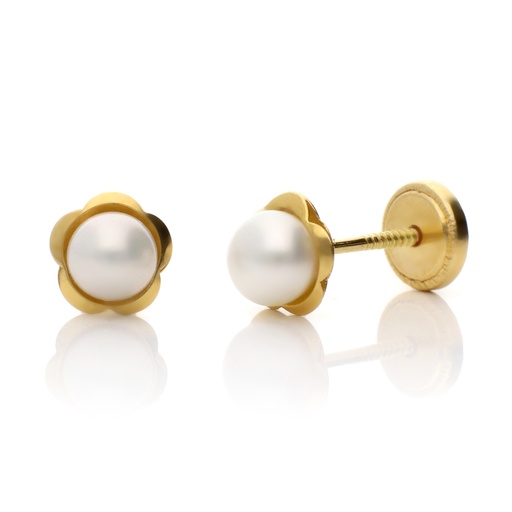 [8285] Pendientes Tuerca Flor Perla