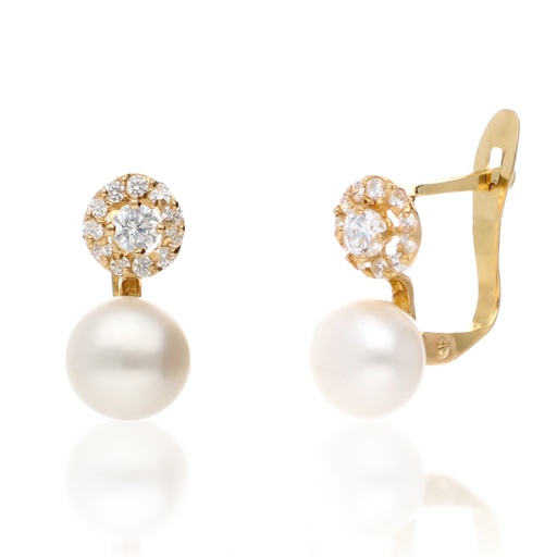 [4216p OA] Pendientes Catalán Perla con Cuajo Oro Amarillo