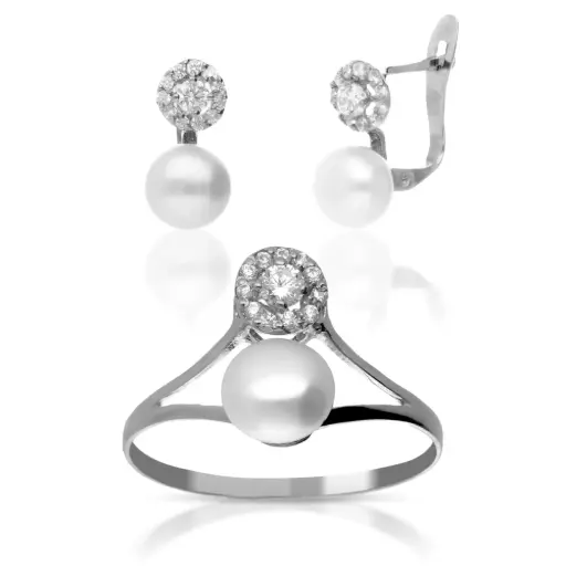 [4216 P S OBL] Juego Catalán Circonitas Perla Oro Blanco
