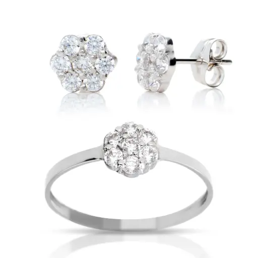 [4570 OBL P S Circonita] Juego Presión Circonita Oro Blanco
