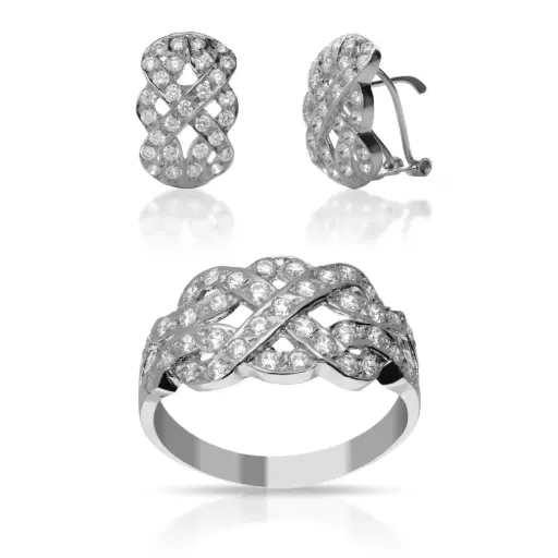 [4109 P S OBL] Juego Omega Circonita Oro Blanco