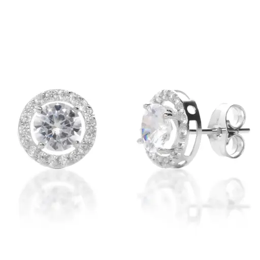 [4339p OBL Circonita] Pendientes Presión Engaste Oro Blanco
