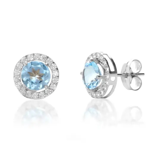 [4339p OBL Color] Pendientes Presión Engaste Oro Blanco 