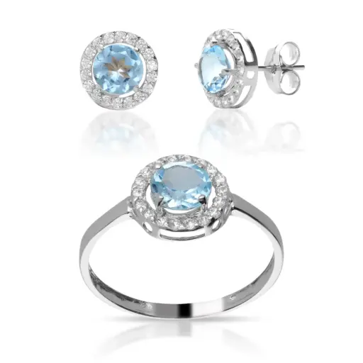 [4339 P S OBL Topacio azul] Juego Presión Engaste Topacio Azul Oro Blanco