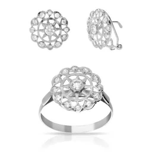 [7991 P S OBL] Juego Omega Circonita Oro Blanco