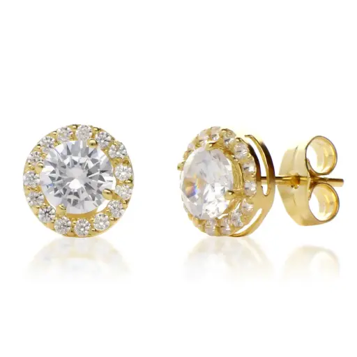 [8317p] Pendientes Presión Redondos Engaste Oro Amarillo