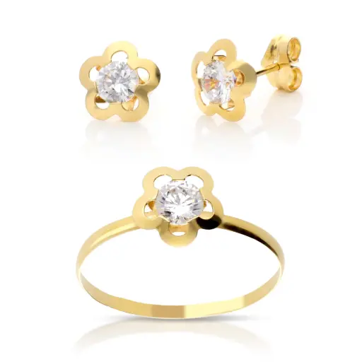 [8402 P S OA] Juego Presión Circonita Flor Oro Amarillo