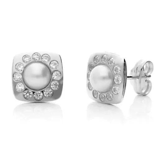[4008p OBL] Pendientes Presión Cuadrados Perla Oro Blanco