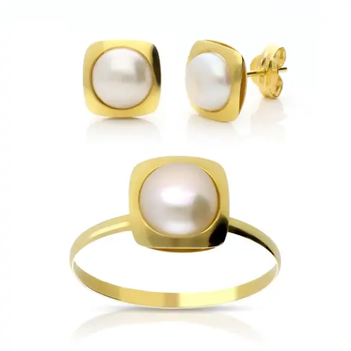 [4068P S OA] Juego Presión Cuadrados Perla Oro Amarillo