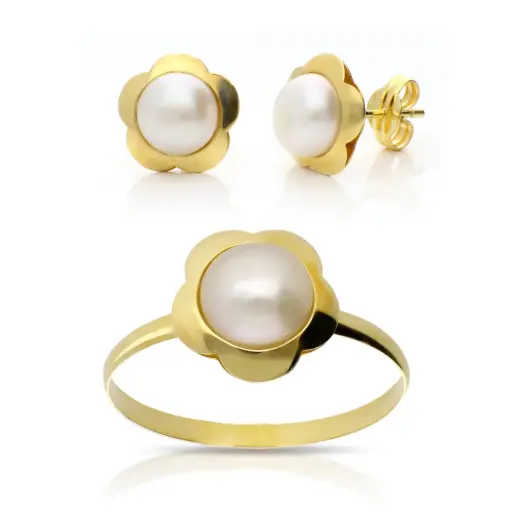 [4069 P S OA] Juego Presión Flor Perla Oro Amarillo