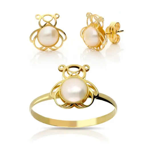 [4092 P S OA] Juego Presión Osito Perla Oro Amarillo