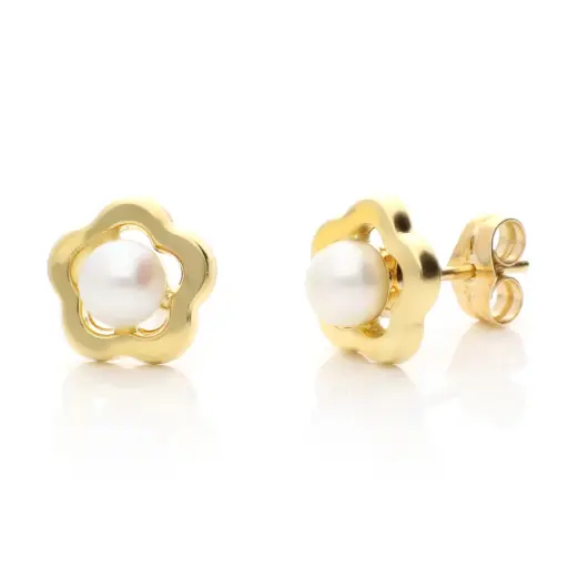 [4129p] Pendientes Presión Perla Flor