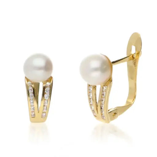 [4353p OA] Pendientes Catalán Perla Circonitas Oro Amarillo