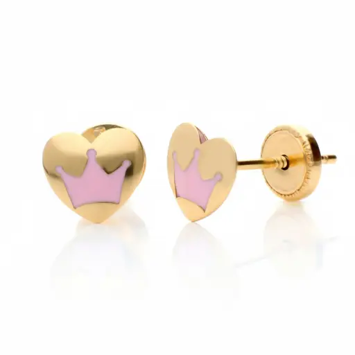 [7324] Pendientes Tuerca Corazón Corona Esmalte