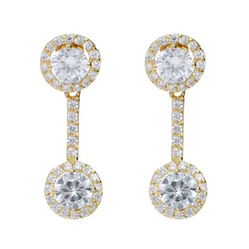 [8299 OA] Pendientes Presión Largos Circonitas Oro Amarillo