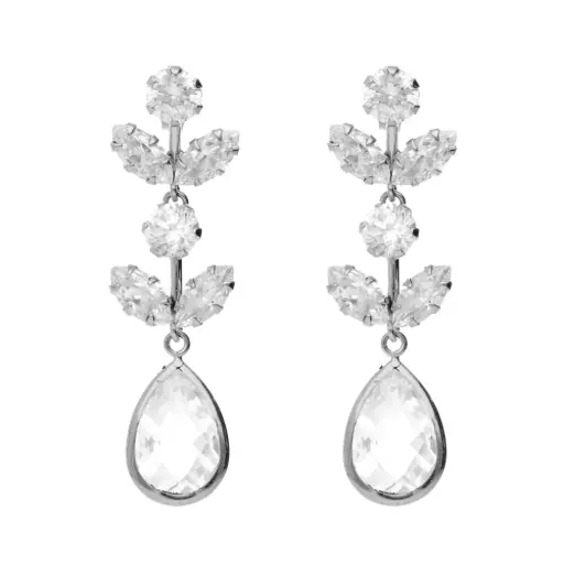 [7371p OBL] Pendientes Presión Largos Circonitas Oro Blanco