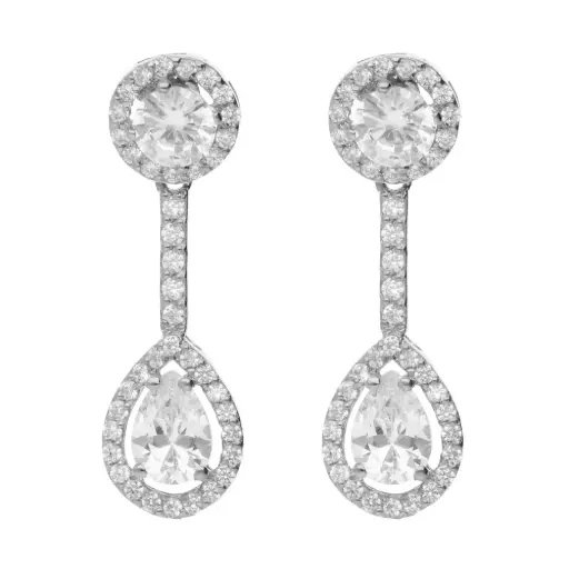 [7985p OBL] Pendientes Presión Largos Circonitas Oro Blanco