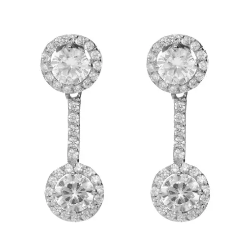 [8299 OBL] Pendientes Presión Largos Circonitas Oro Blanco
