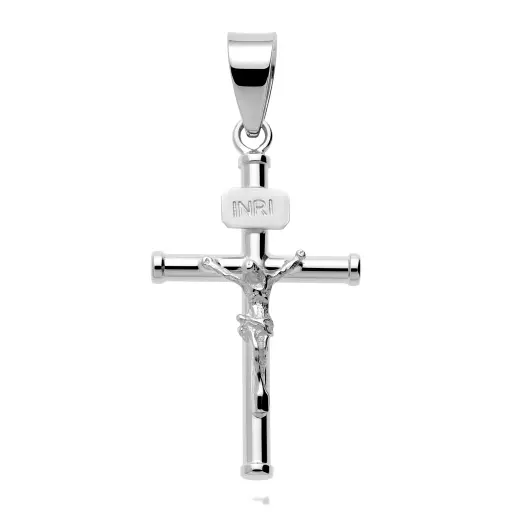[6122 OBL] Cruz Cristo Fundición Tubo 2 mm Oro Blanco
