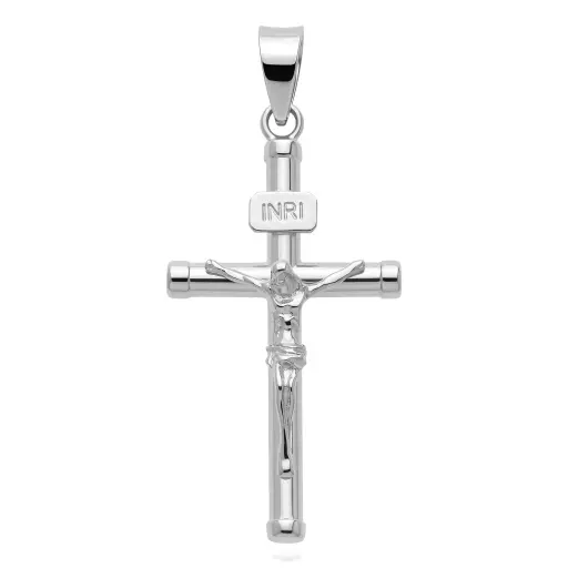 [6051 OBL] Cruz Cristo Fundición Tubo 2,5 mm Oro Blanco 