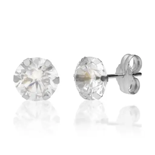 [7066 OA] Pendientes Presión 6 Garras Circonita Oro Blanco